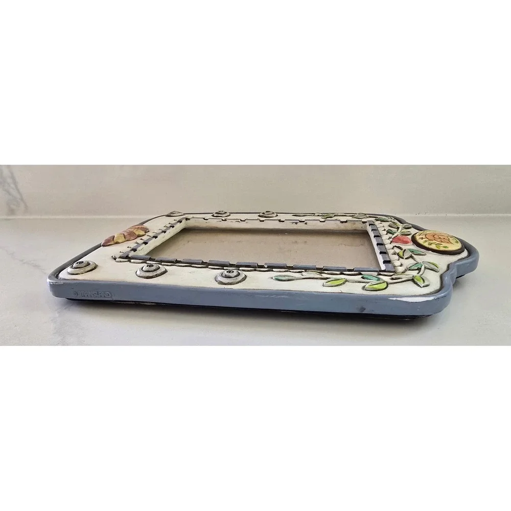 Transland‎ Vintage Folk Art Bird and Heart Resin Picture Frame Blue Cream 4x6